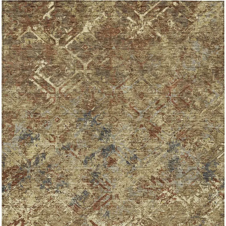 3' X 5' Brown Copper And Gold Geometric Washable Indoor Outdoor Area Rug