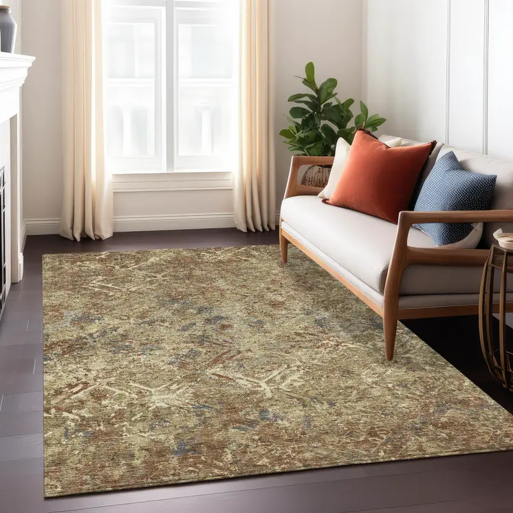3' X 5' Brown Copper And Gold Geometric Washable Indoor Outdoor Area Rug