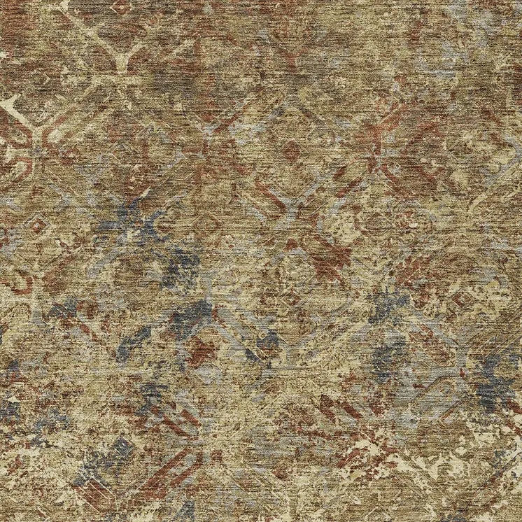 5' X 8' Brown Copper And Gold Geometric Washable Indoor Outdoor Area Rug