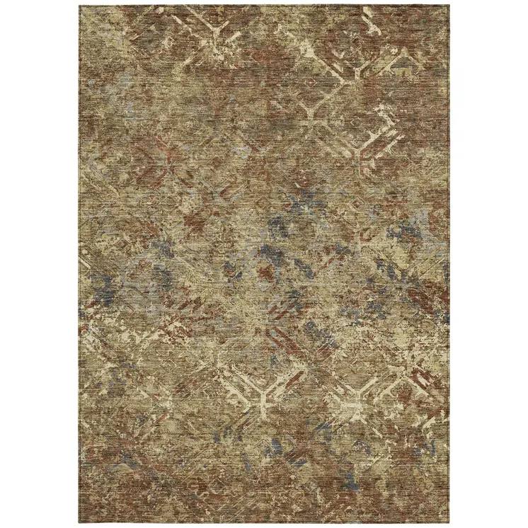 8' X 10' Brown Copper And Gold Geometric Washable Indoor Outdoor Area Rug