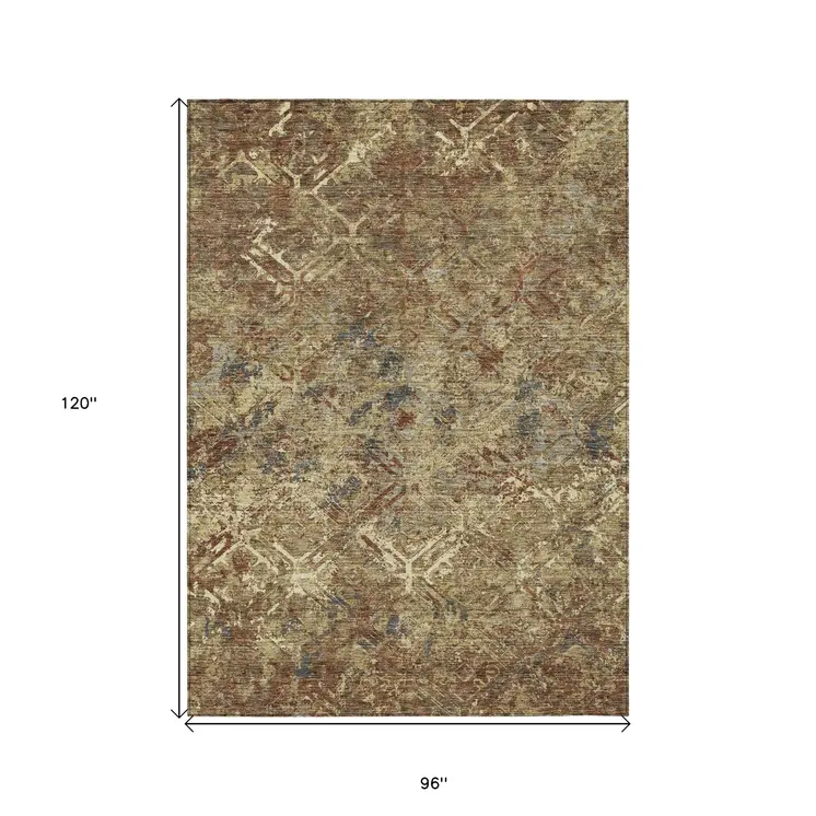 8' X 10' Brown Copper And Gold Geometric Washable Indoor Outdoor Area Rug