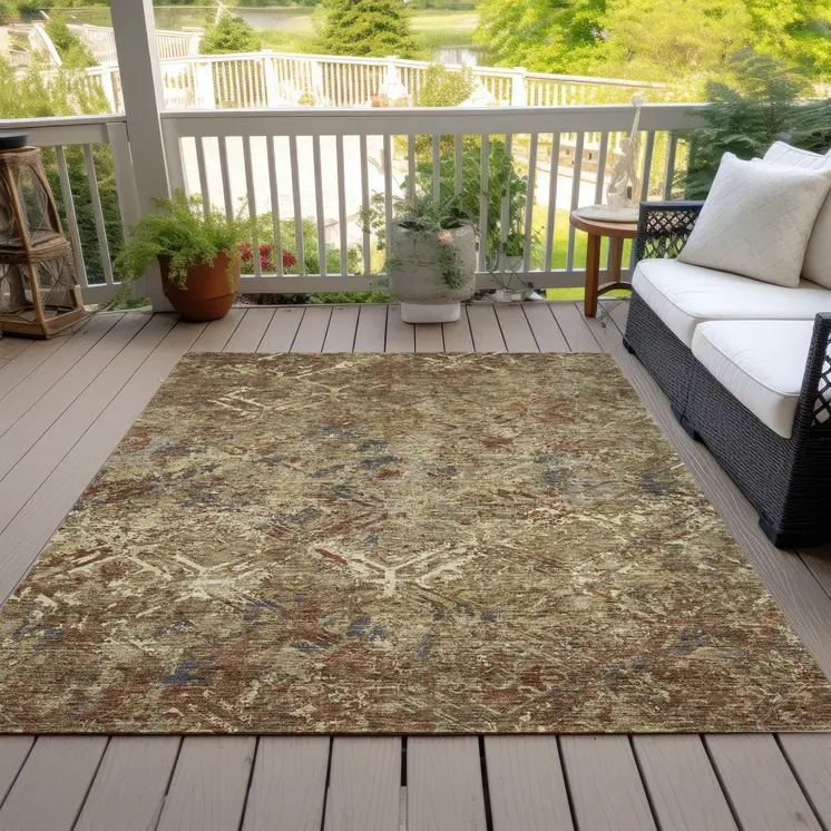 8' X 10' Brown Copper And Gold Geometric Washable Indoor Outdoor Area Rug