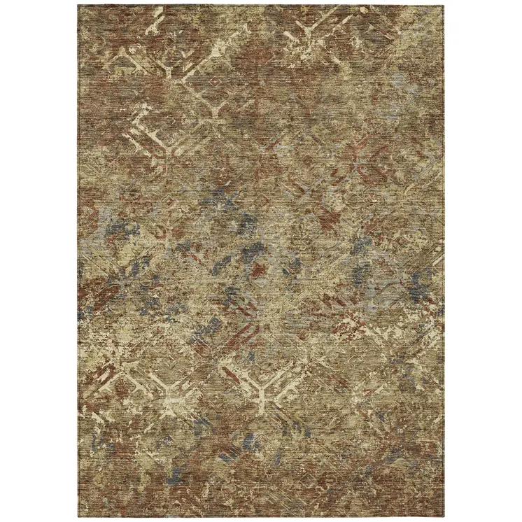 8' X 10' Brown Copper And Gold Geometric Washable Indoor Outdoor Area Rug