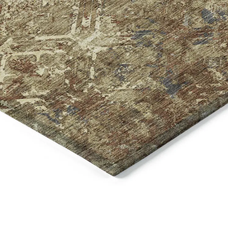 8' X 10' Brown Copper And Gold Geometric Washable Indoor Outdoor Area Rug