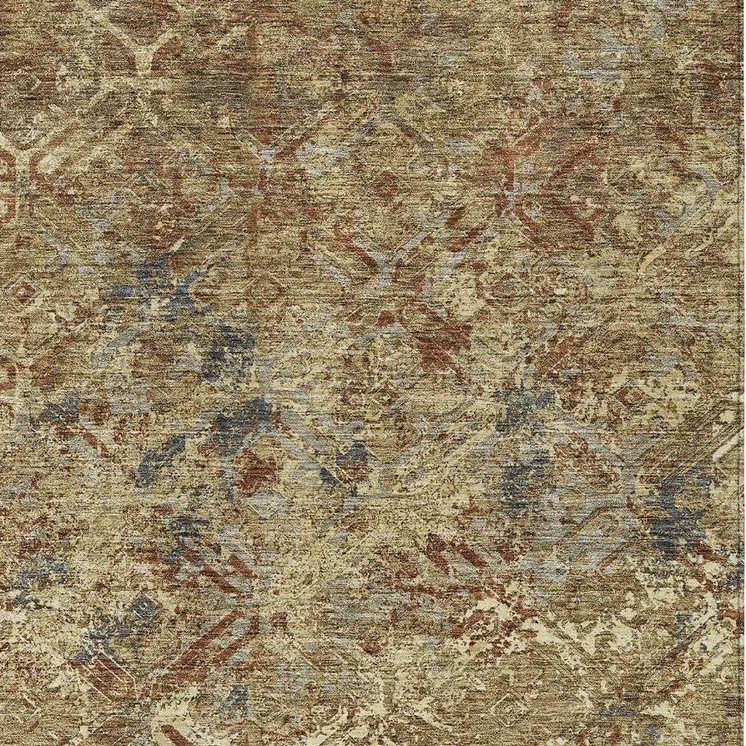 8' X 10' Brown Copper And Gold Geometric Washable Indoor Outdoor Area Rug