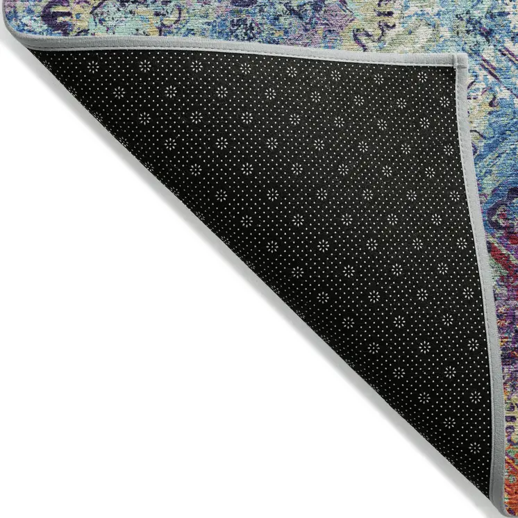 5' X 8' Copper Blue And Red Geometric Washable Indoor Outdoor Area Rug