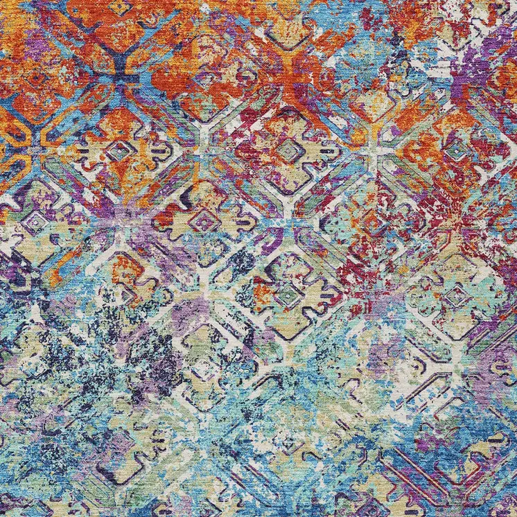 8' X 10' Copper Blue And Red Geometric Washable Indoor Outdoor Area Rug