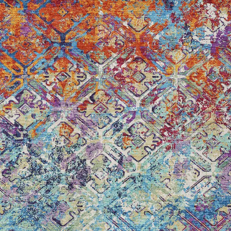 10' X 14' Copper Blue And Red Geometric Washable Indoor Outdoor Area Rug