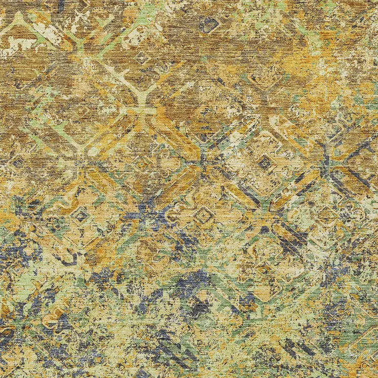 8' X 10' Gold Beige And Gray Geometric Washable Indoor Outdoor Area Rug