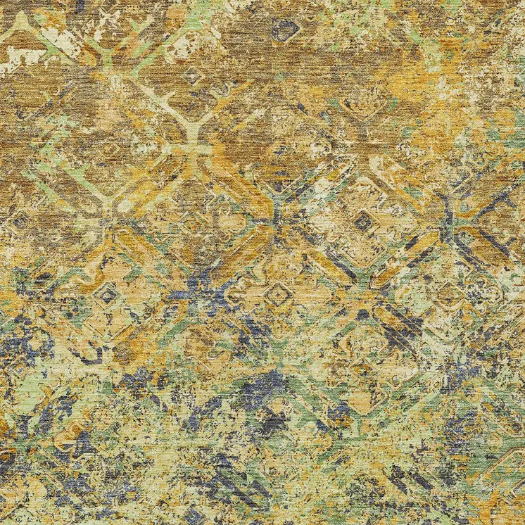 9' X 12' Gold Beige And Gray Geometric Washable Indoor Outdoor Area Rug
