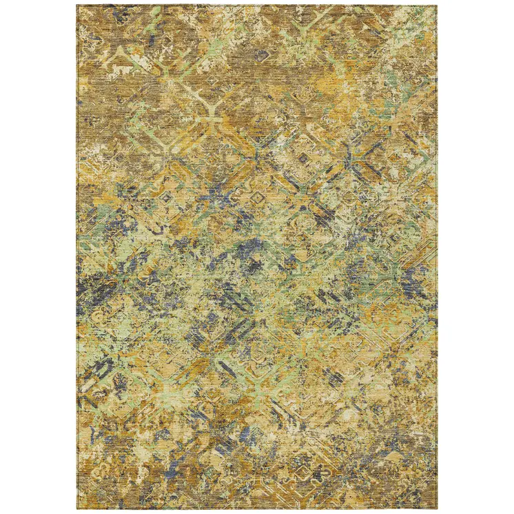 10' X 14' Gold Beige And Gray Geometric Washable Indoor Outdoor Area Rug