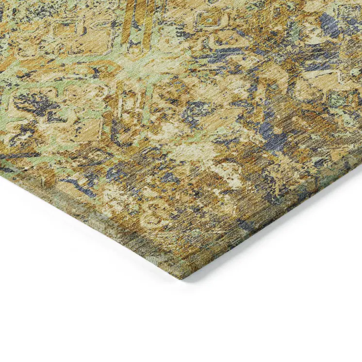 10' X 14' Gold Beige And Gray Geometric Washable Indoor Outdoor Area Rug