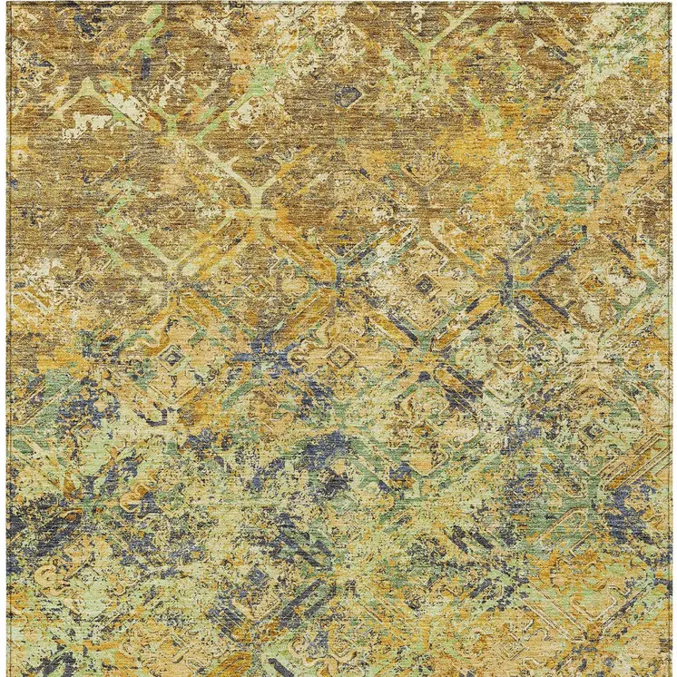 10' X 14' Gold Beige And Gray Geometric Washable Indoor Outdoor Area Rug