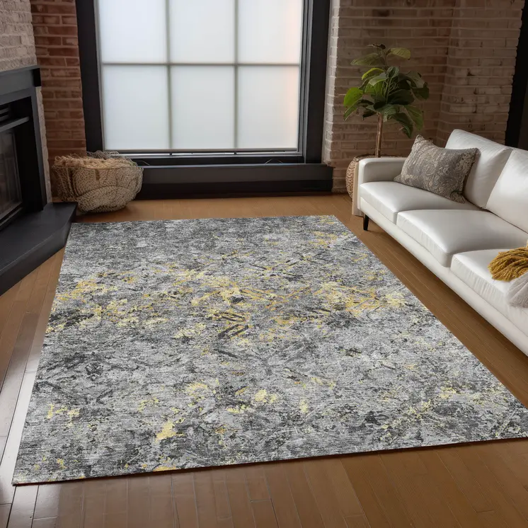 3' X 5' Gray Silver And Charcoal Geometric Washable Indoor Outdoor Area Rug