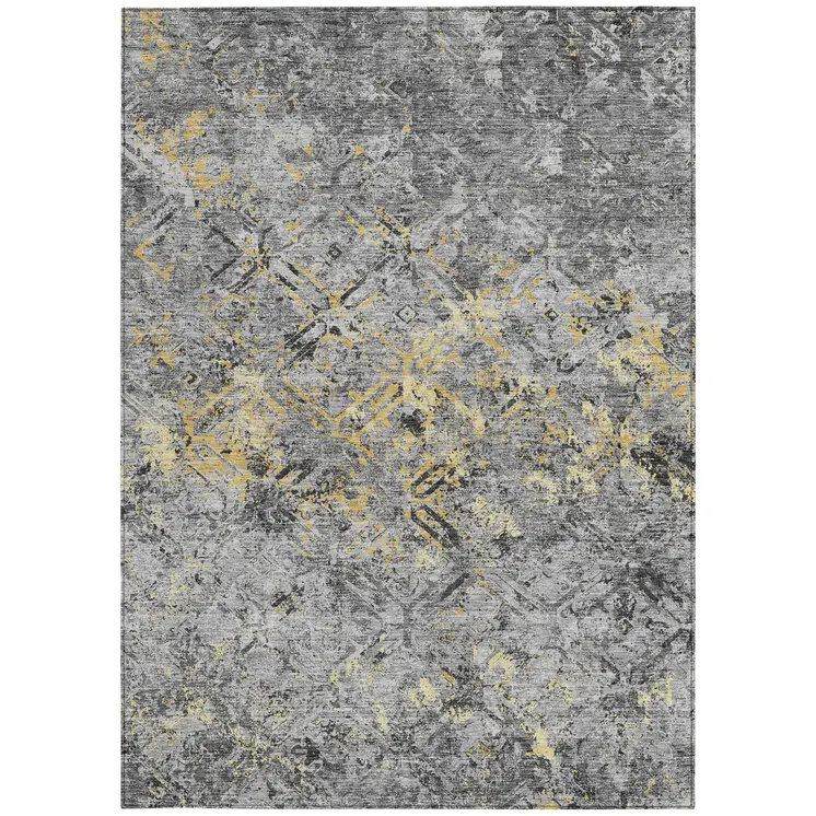 5' X 8' Gray Silver And Charcoal Geometric Washable Indoor Outdoor Area Rug