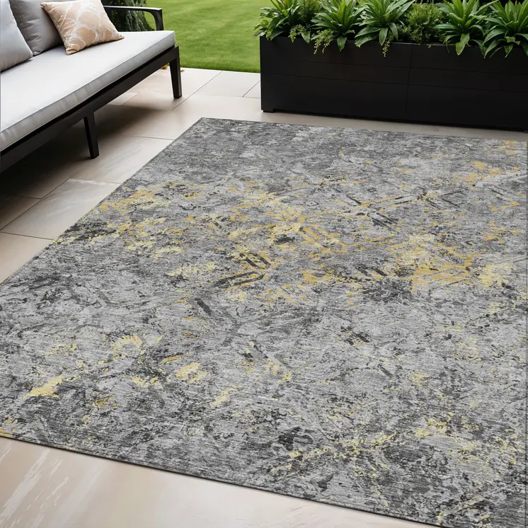 5' X 8' Gray Silver And Charcoal Geometric Washable Indoor Outdoor Area Rug