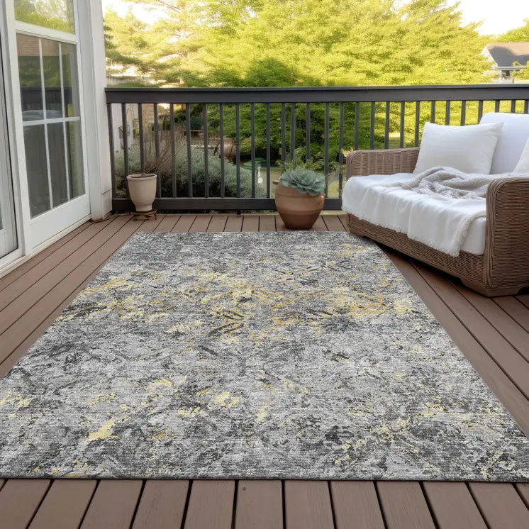 5' X 8' Gray Silver And Charcoal Geometric Washable Indoor Outdoor Area Rug
