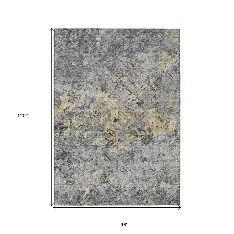 8' X 10' Gray Silver And Charcoal Geometric Washable Indoor Outdoor Area Rug