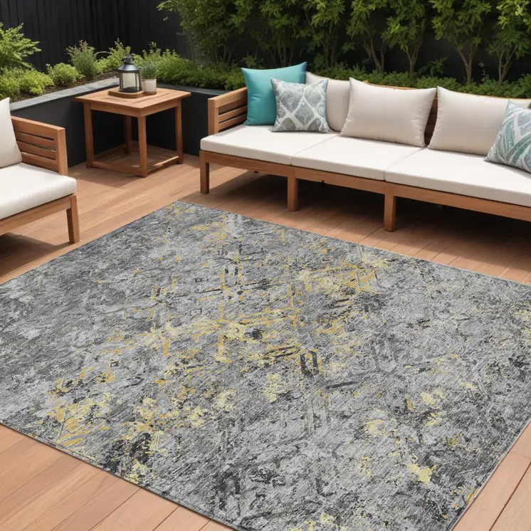 8' X 10' Gray Silver And Charcoal Geometric Washable Indoor Outdoor Area Rug