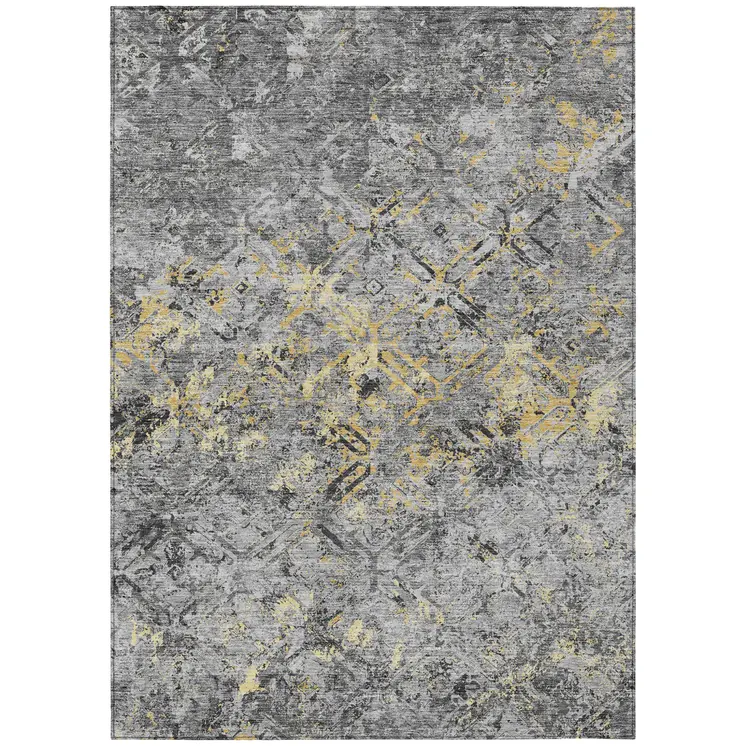8' X 10' Gray Silver And Charcoal Geometric Washable Indoor Outdoor Area Rug