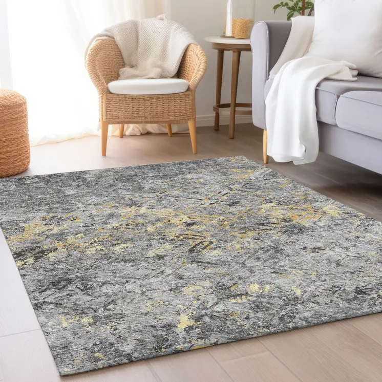 8' X 10' Gray Silver And Charcoal Geometric Washable Indoor Outdoor Area Rug