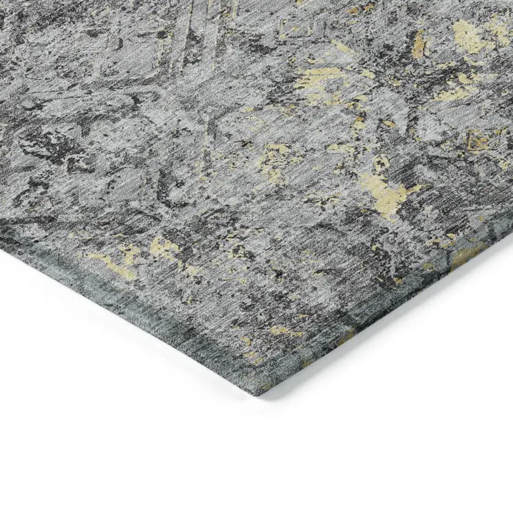 9' X 12' Gray Silver And Charcoal Geometric Washable Indoor Outdoor Area Rug