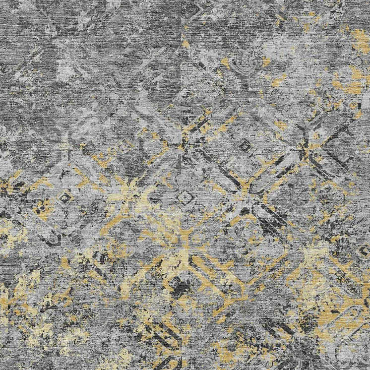 9' X 12' Gray Silver And Charcoal Geometric Washable Indoor Outdoor Area Rug