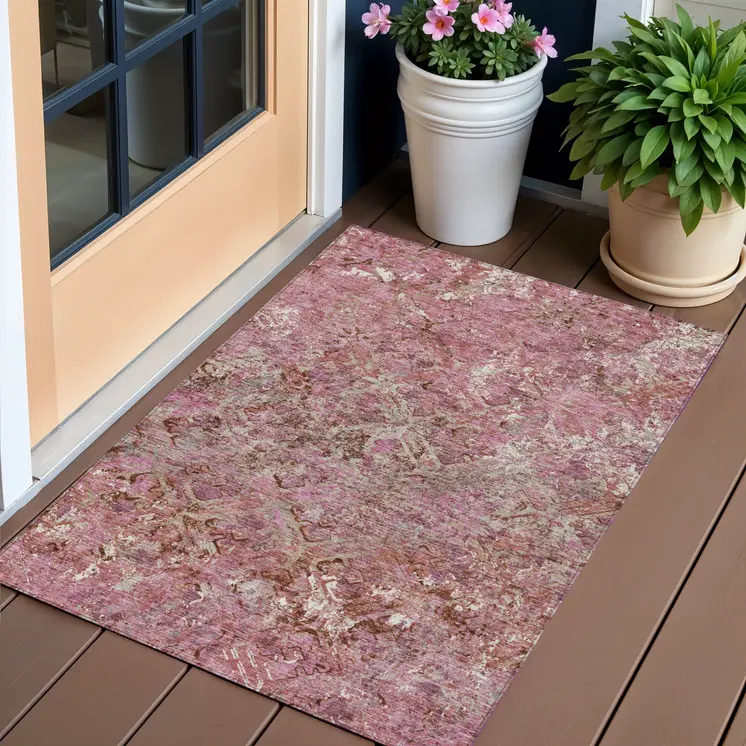 3' X 5' Pink Blush And Mauve Geometric Washable Indoor Outdoor Area Rug