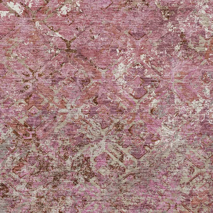 3' X 5' Pink Blush And Mauve Geometric Washable Indoor Outdoor Area Rug