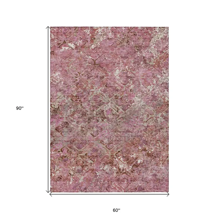 5' X 8' Pink Blush And Mauve Geometric Washable Indoor Outdoor Area Rug