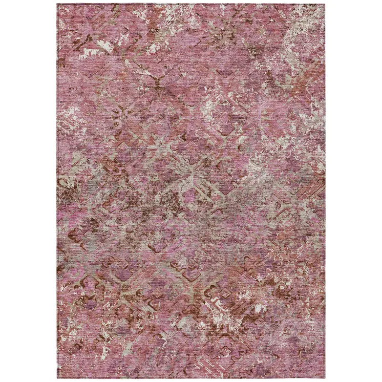 5' X 8' Pink Blush And Mauve Geometric Washable Indoor Outdoor Area Rug