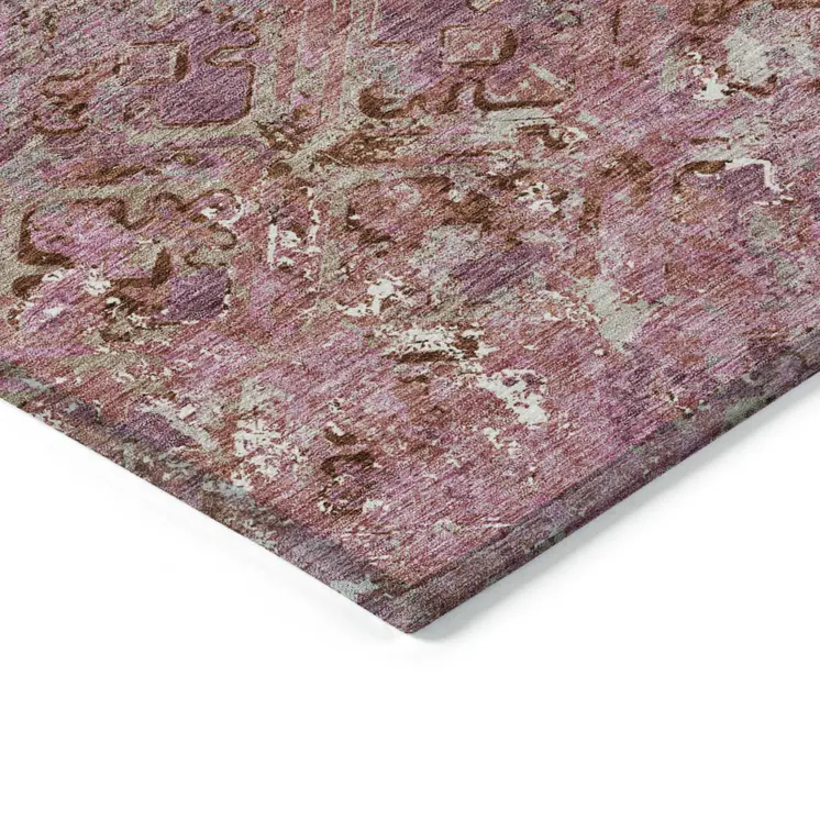 5' X 8' Pink Blush And Mauve Geometric Washable Indoor Outdoor Area Rug