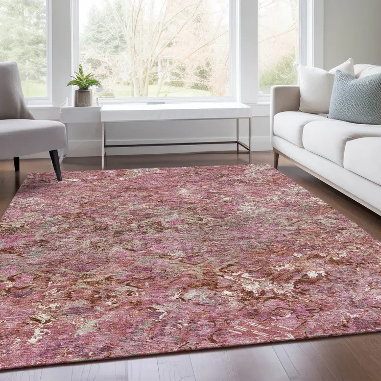 5' X 8' Pink Blush And Mauve Geometric Washable Indoor Outdoor Area Rug