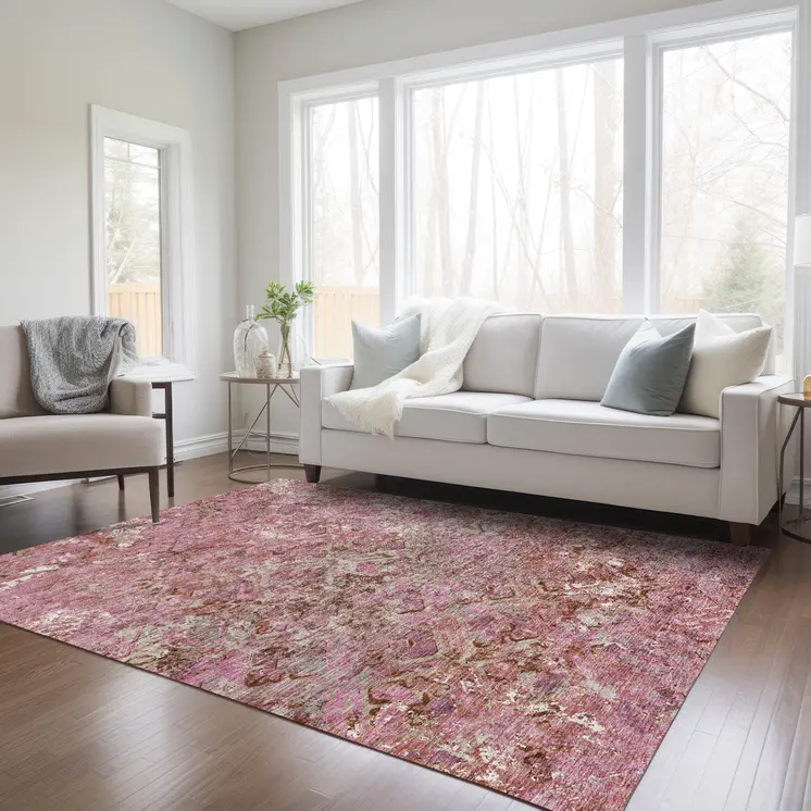 5' X 8' Pink Blush And Mauve Geometric Washable Indoor Outdoor Area Rug