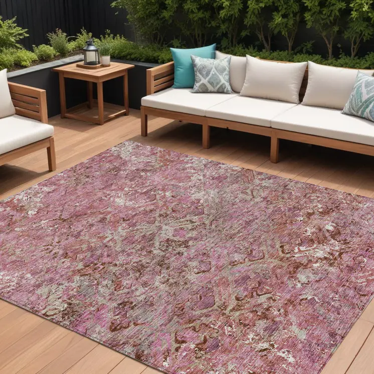 8' X 10' Pink Blush And Mauve Geometric Washable Indoor Outdoor Area Rug
