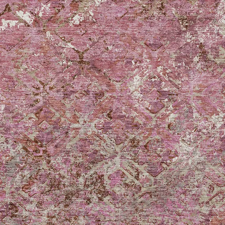 8' X 10' Pink Blush And Mauve Geometric Washable Indoor Outdoor Area Rug