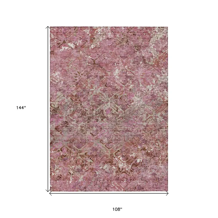 9' X 12' Pink Blush And Mauve Geometric Washable Indoor Outdoor Area Rug