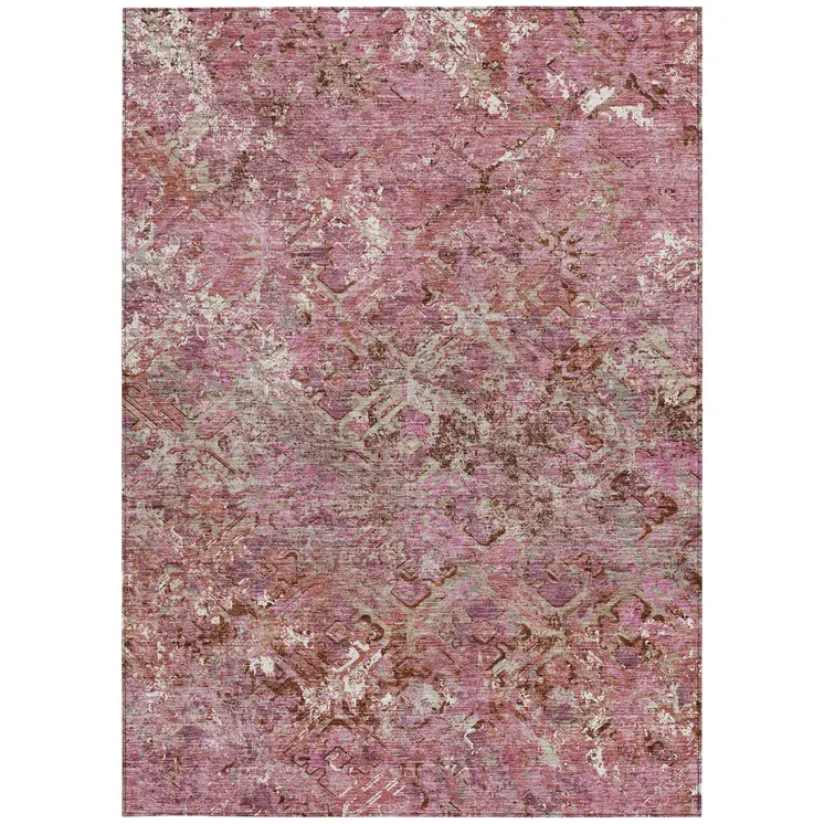10' X 14' Pink Blush And Mauve Geometric Washable Indoor Outdoor Area Rug