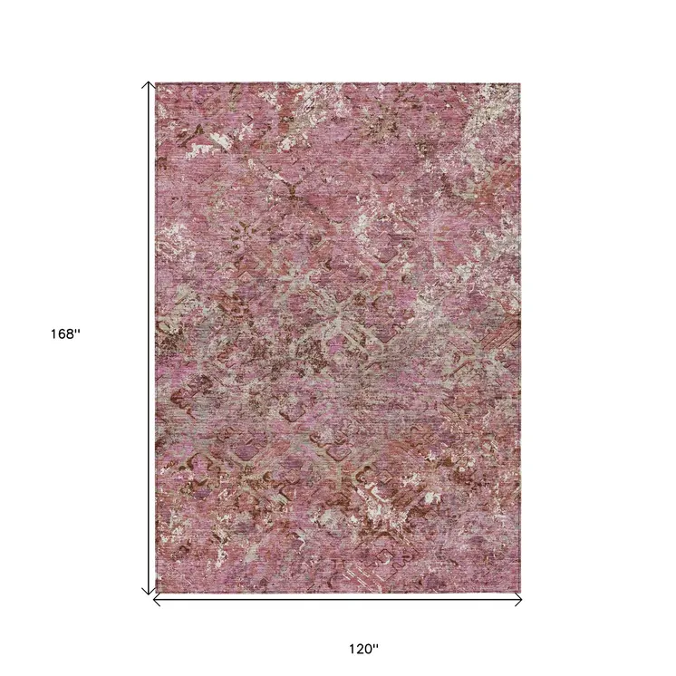 10' X 14' Pink Blush And Mauve Geometric Washable Indoor Outdoor Area Rug