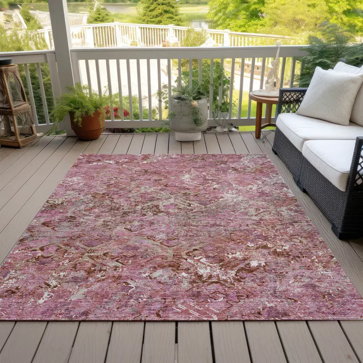 10' X 14' Pink Blush And Mauve Geometric Washable Indoor Outdoor Area Rug