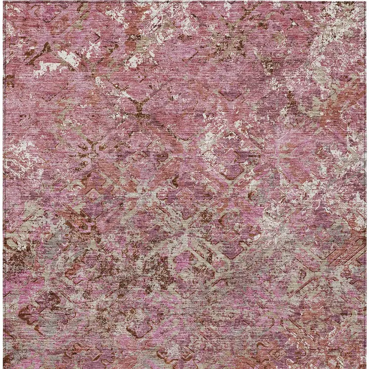 10' X 14' Pink Blush And Mauve Geometric Washable Indoor Outdoor Area Rug