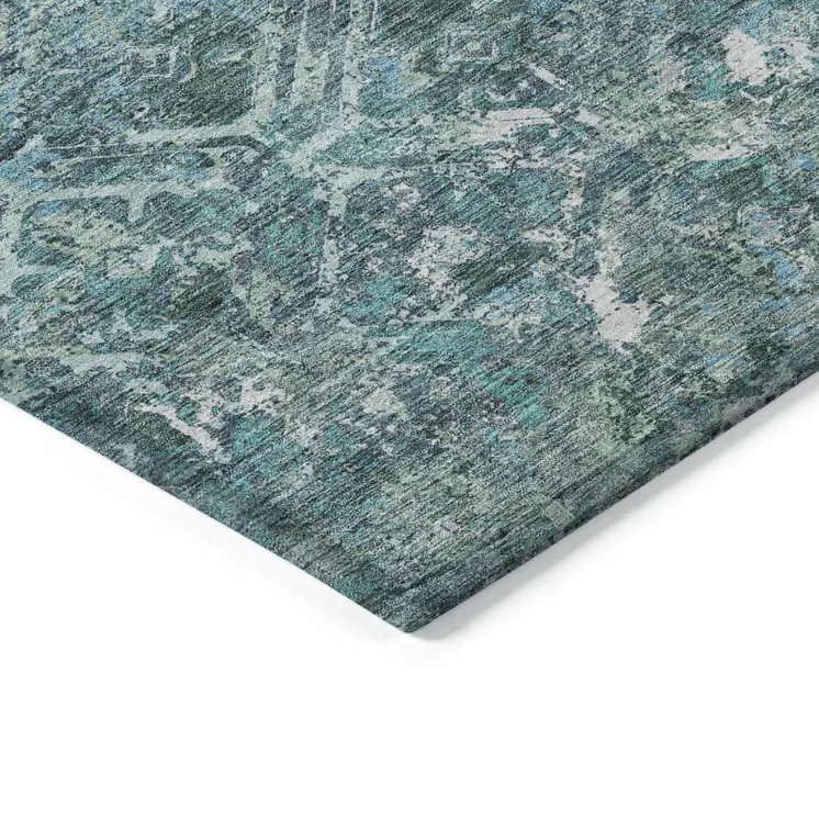 3' X 5' Sage Teal Blue And Gray Geometric Washable Indoor Outdoor Area Rug