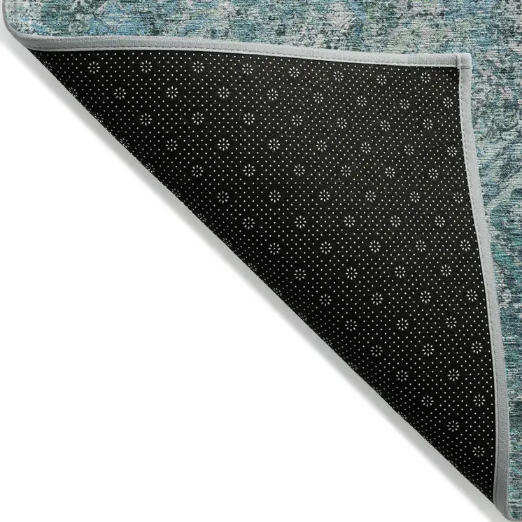 5' X 8' Sage Teal Blue And Gray Geometric Washable Indoor Outdoor Area Rug