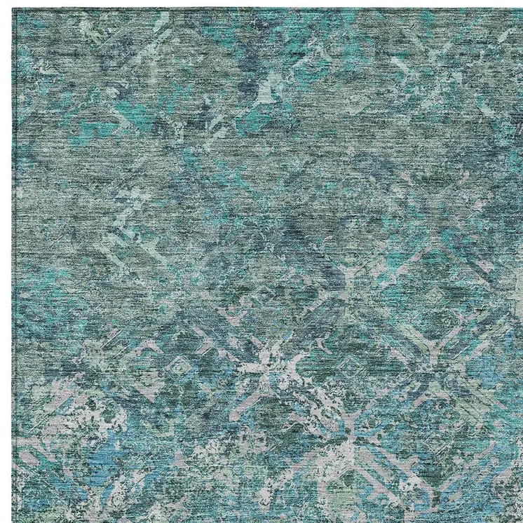 5' X 8' Sage Teal Blue And Gray Geometric Washable Indoor Outdoor Area Rug