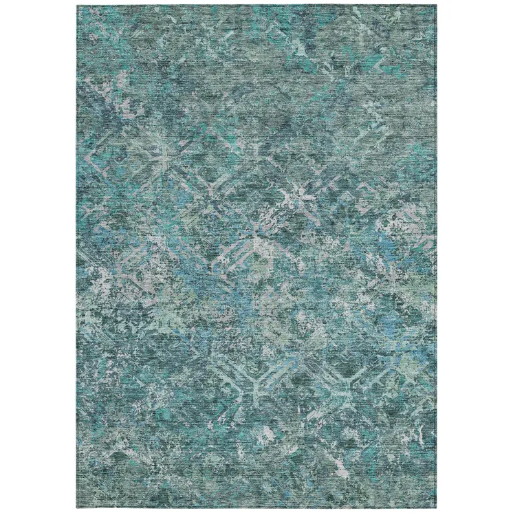 8' X 10' Sage Teal Blue And Gray Geometric Washable Indoor Outdoor Area Rug