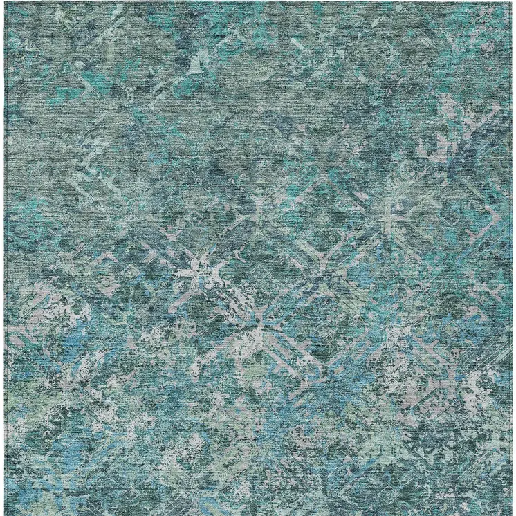 8' X 10' Sage Teal Blue And Gray Geometric Washable Indoor Outdoor Area Rug