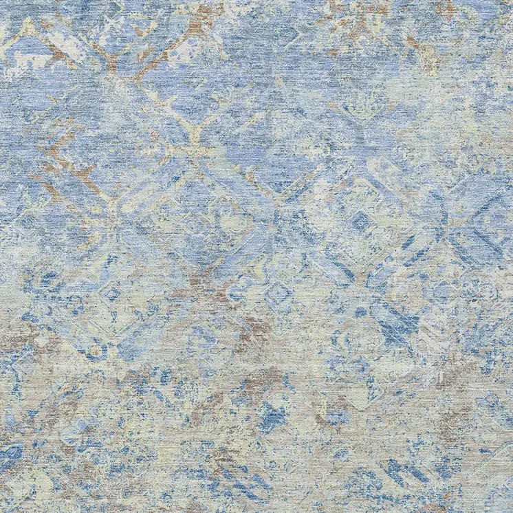 3' X 5' Sky Blue And Denim Blue Geometric Washable Indoor Outdoor Area Rug