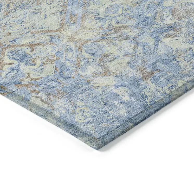 8' X 10' Sky Blue And Denim Blue Geometric Washable Indoor Outdoor Area Rug