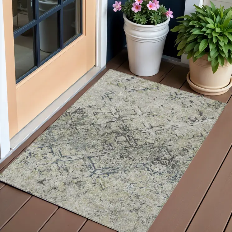 3' X 5' Silver Gray And Charcoal Geometric Washable Indoor Outdoor Area Rug