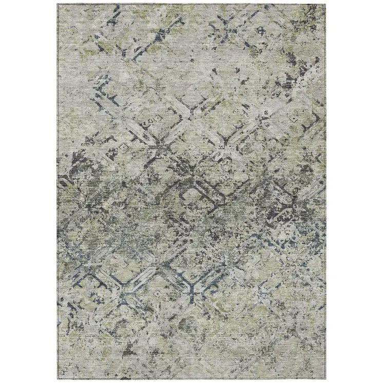 3' X 5' Silver Gray And Charcoal Geometric Washable Indoor Outdoor Area Rug